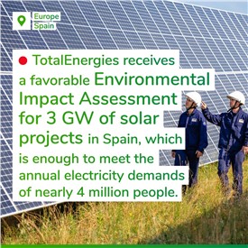 Spain: TotalEnergies Obtains Favorable Environmental Impact Assessment for 3 GW of Solar Projects